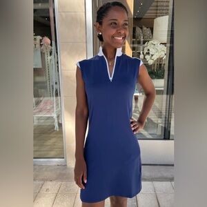 SanSoleil SolStyle Navy & White Sleeveless Zip Mock Golf Tennis Dress La…